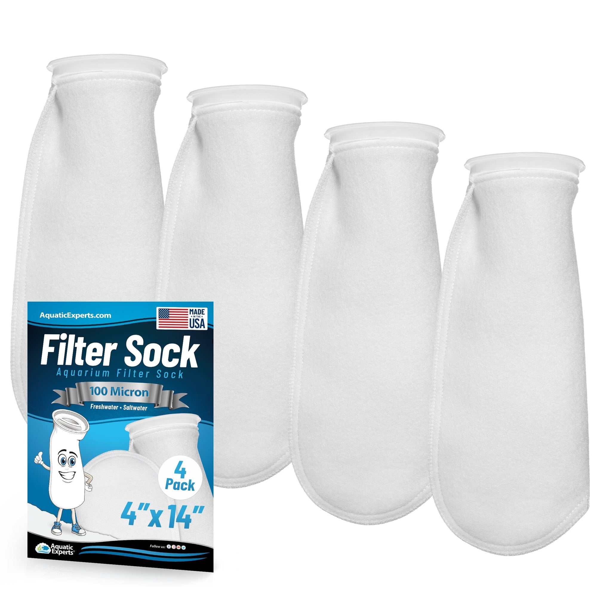 Aquatic Experts 4" Ring Filter Sock - 100 Micron for Reef Aquariums