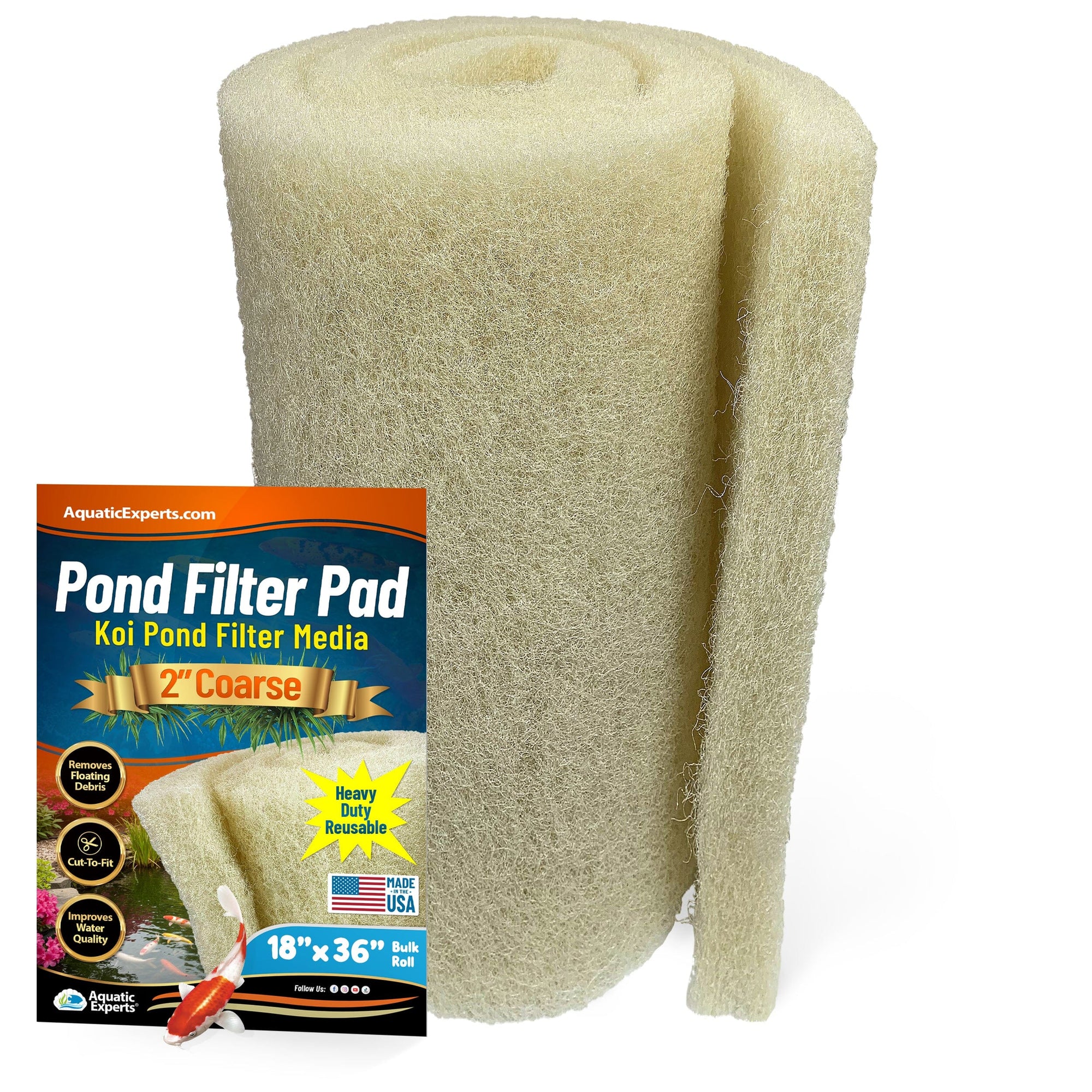 Cream COARSE Pond Filter Pad - 2" Thick Bulk Roll Filter Media for Water Gardens - Made in USA