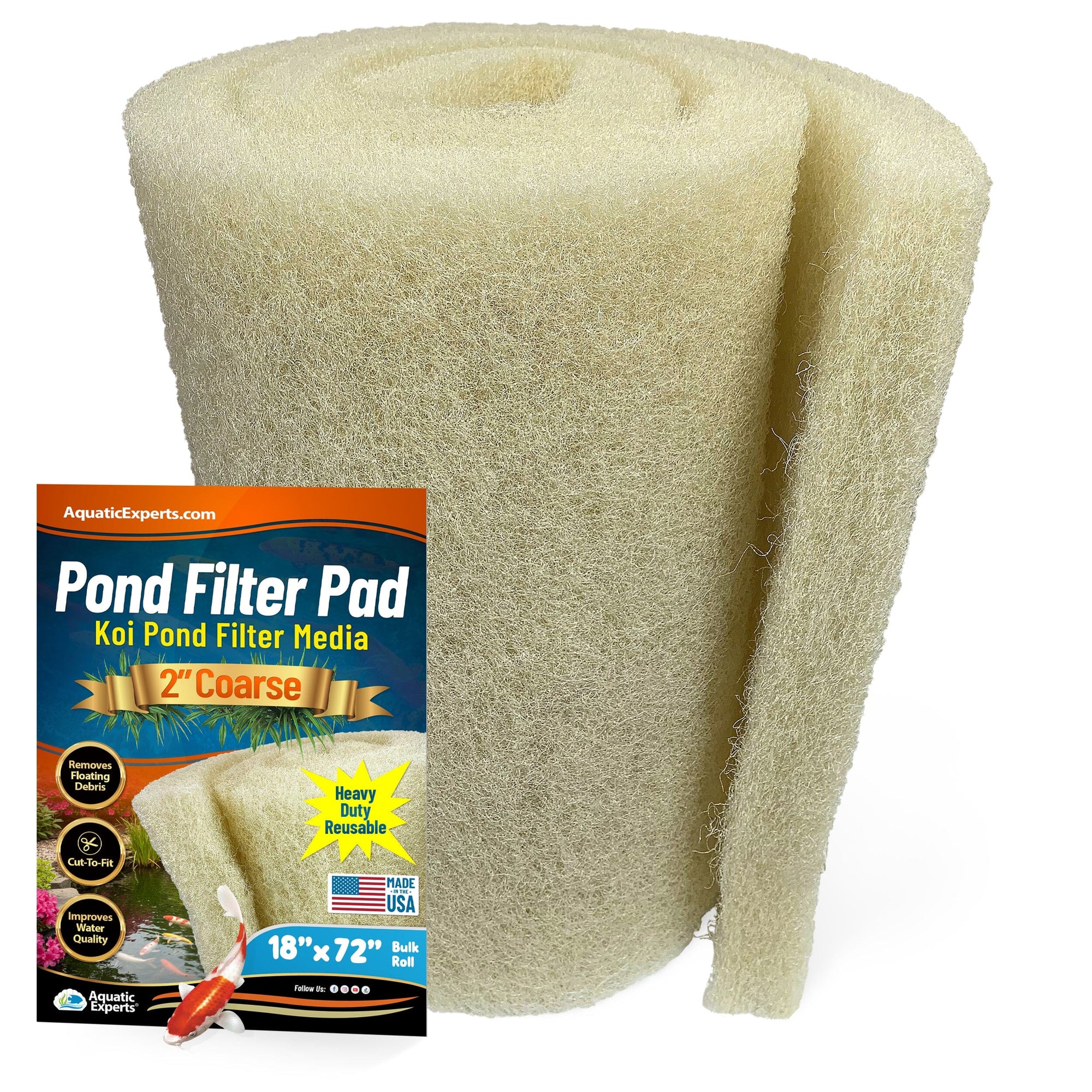 Cream COARSE Pond Filter Pad - 2" Thick Bulk Roll Filter Media for Water Gardens - Made in USA