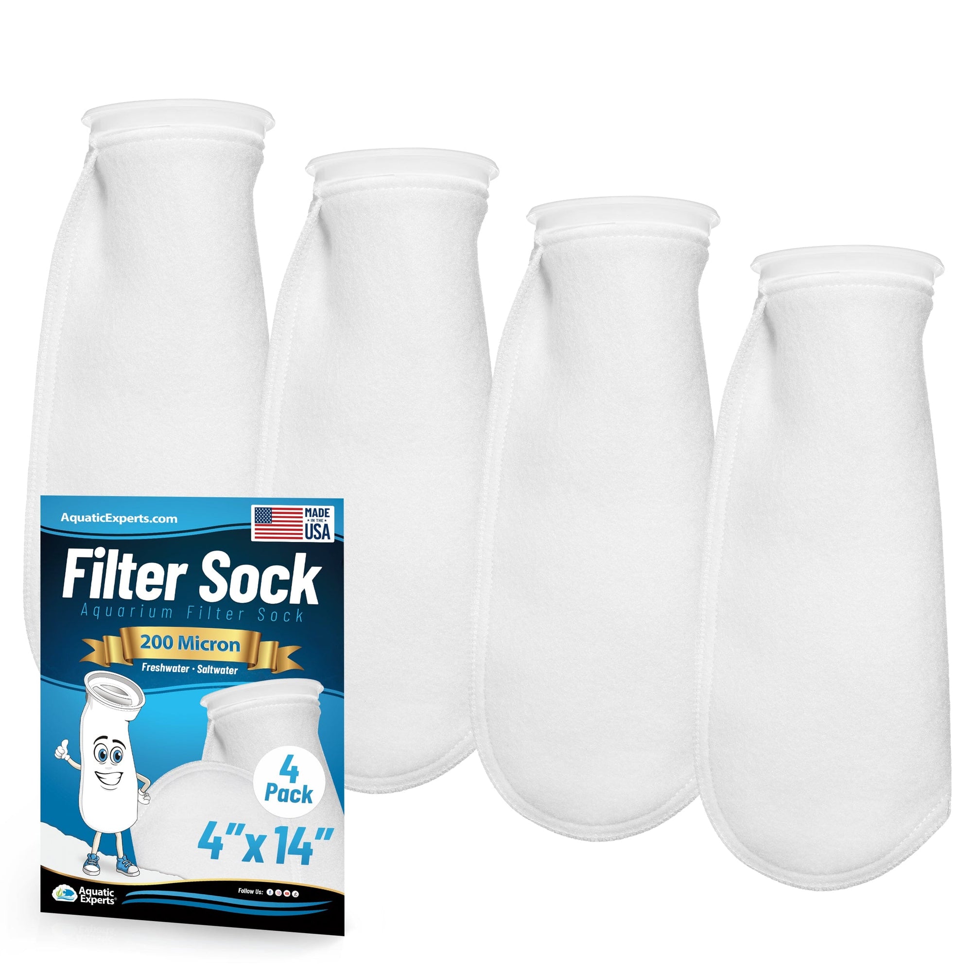 Aquatic Experts 4" Ring Filter Sock - 200 Micron for Reef Aquariums