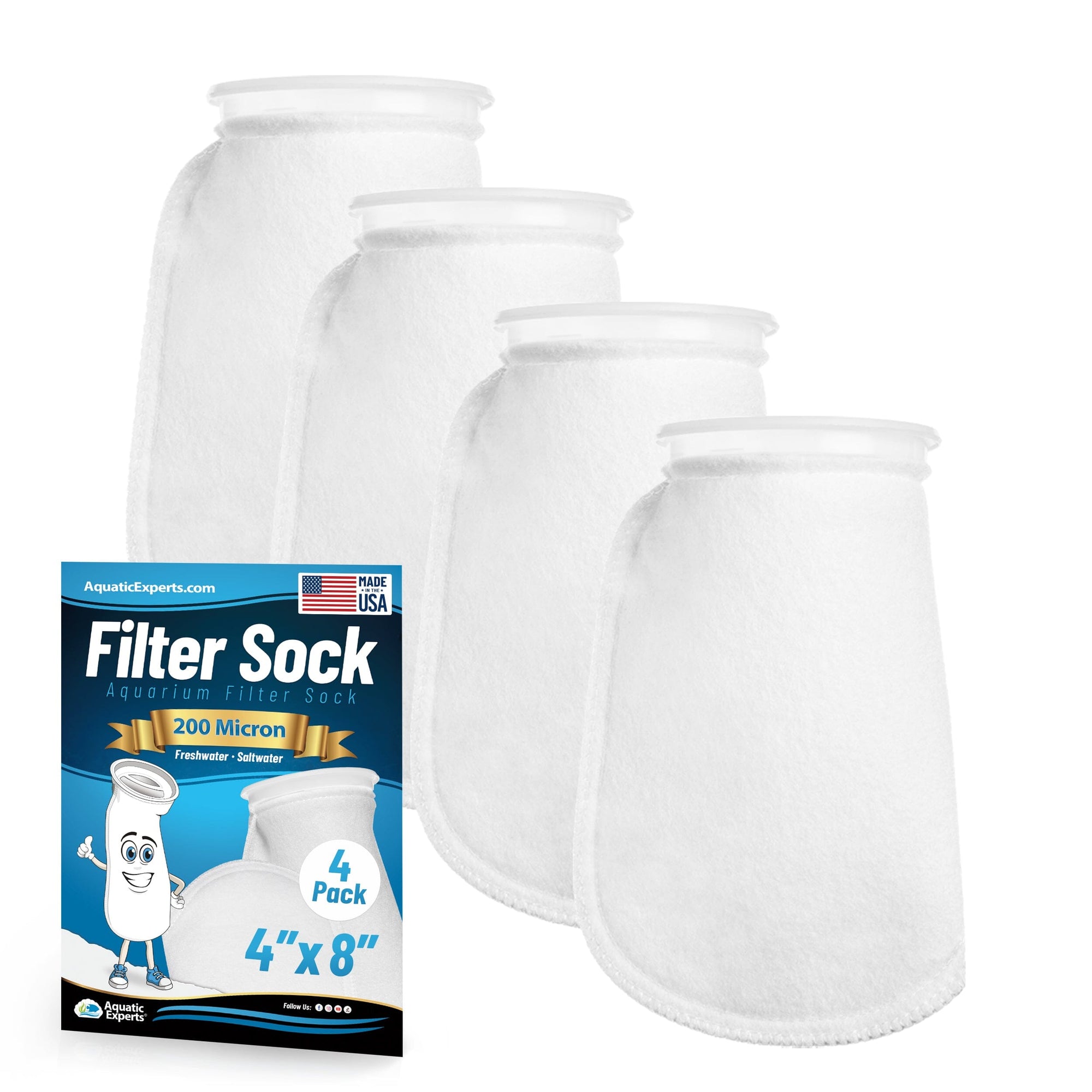 Aquatic Experts 4" Ring Filter Sock - 200 Micron for Reef Aquariums