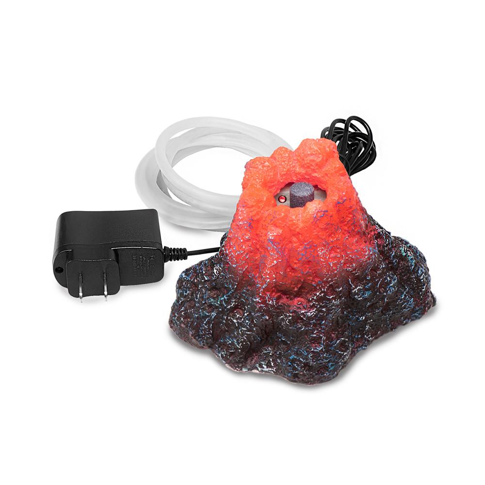 The Aquatop VC-01L Volcano Ornament features a red and black design with an electric plug, tubing, and LED light, simulating a lava flow effect with textured details for an indoor decorative display.