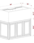 The cabinets technical drawing shows it measuring 59 wide, 30 deep, and 35.4 tall, perfect for an Innovative Marine - INT 170 Gallon Complete Reef System. Its decorative front paneling complements the rectangular design for a stylish saltwater reef setup.