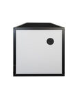 A 4x2x2 (120 Gallon) Premium PVC Panel Reptile Enclosure with a black and white design features a minimalist square shape, an aluminum frame around the white central panel, and a black circular knob on the right side.