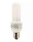 Close-up of a Zoo Med ReptiSun 10.0 UVB 13 Watt Desert compact fluorescent bulb with a spiral base for desert reptiles. The cylindrical bulb features UVB output details on the white label around its base, set against a plain white background, emphasizing essential specifications.