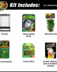 The Zoo Med - Naturalistic Terrarium - Tropical Kit 12x12X18 offers a vertical terrarium, lighting combo, natural flora, eco earth substrate, moss, and a beginners guide to amphibians. Ideal for maintaining tropical reptiles in a meticulously curated habitat.