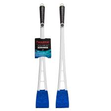 Two Aquatop Aquarium Scrubber 22 tools, each with a long white handle and black grip, are side by side. Their heads have blue sponges. One scrubber has a product tag attached to its handle.