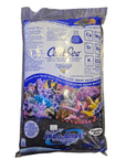A 20-pound bag of Caribsea - Arag Alive - Hawaiian Black showcases vibrant marine imagery and highlights its calcium-rich sand combined with beneficial marine bacteria to promote rapid aquarium cycling.