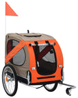 The Dog Bike Trailer in red and black has a mesh door, safety flag, and two large wheels. It features a sturdy steel frame and quick-release hitch for attachment to your bike, ensuring convenient pet transport.
