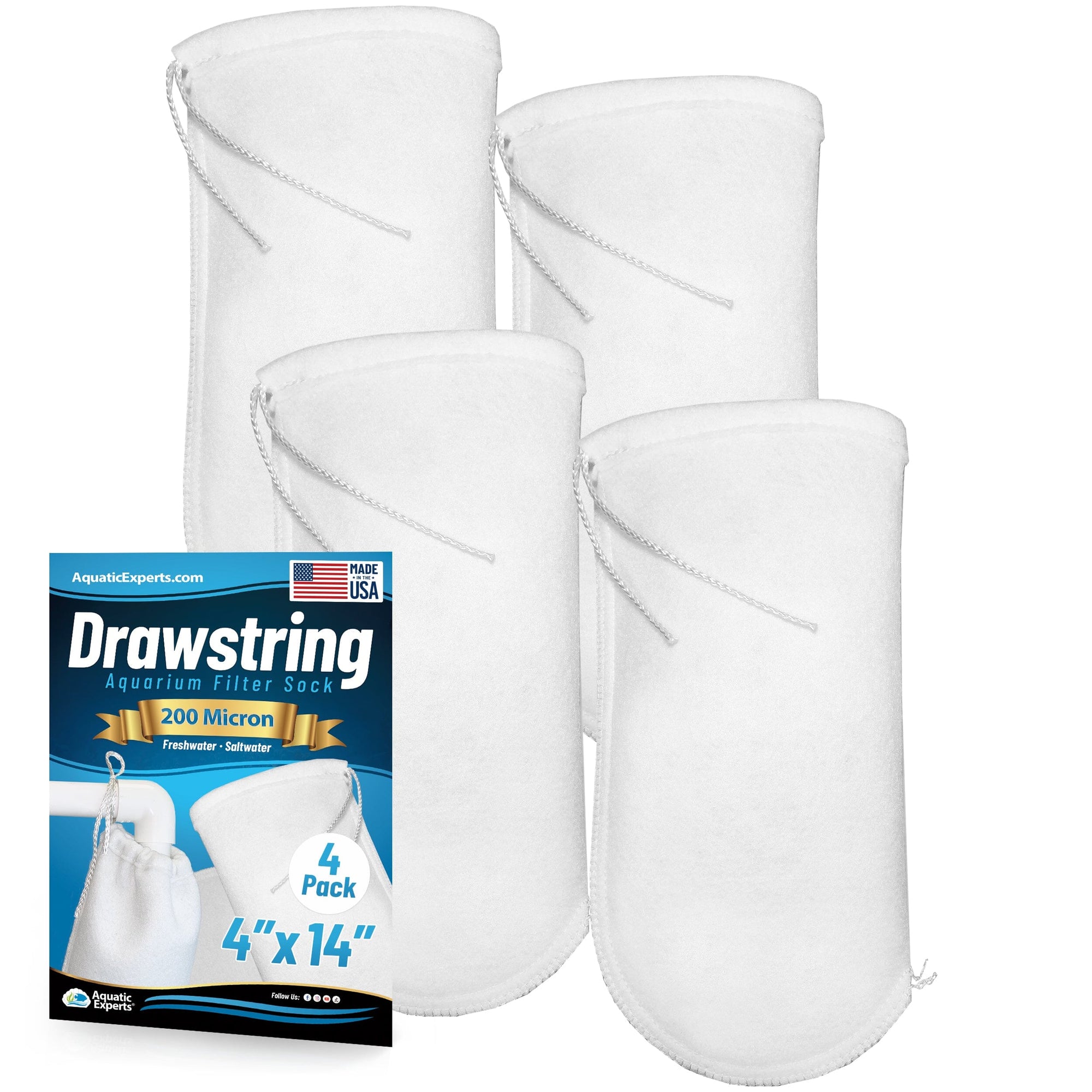 Aquatic Experts Drawstring Filter Sock - 200 Micron for Reef Aquariums