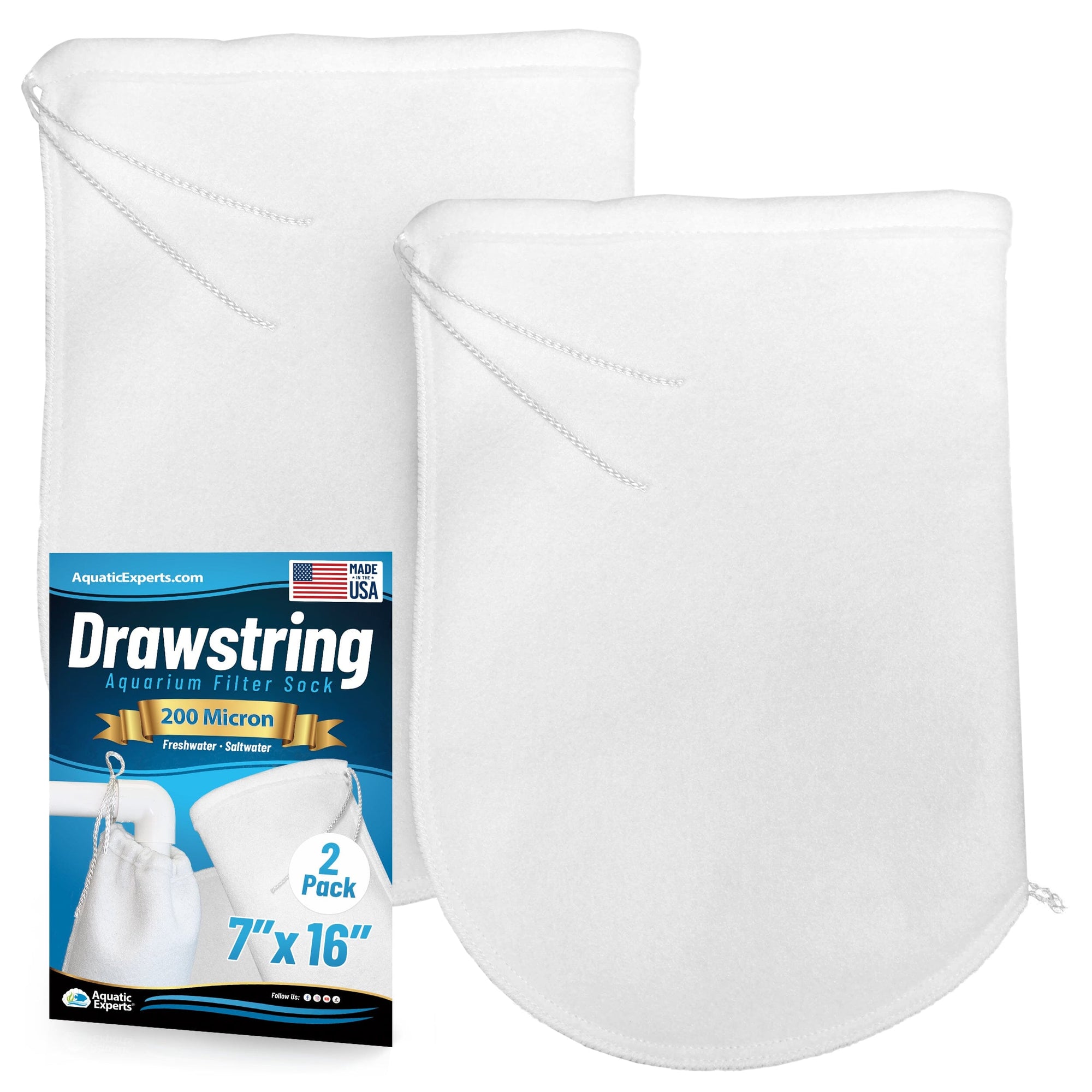 Aquatic Experts Drawstring Filter Sock - 200 Micron for Reef Aquariums