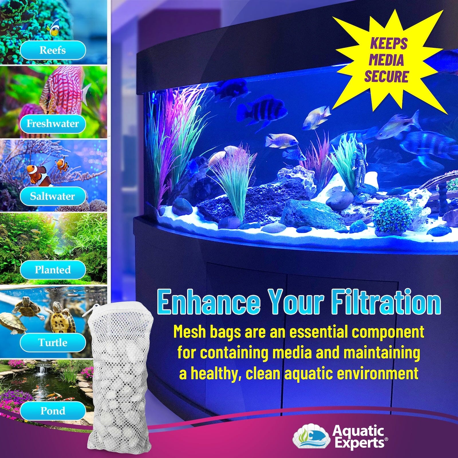 Aquatic Experts Filter Bag - Max Flow Mesh Media Bags for Superior Filtration
