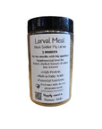 A 3 oz container labeled Obsidian Fly Co. - Black Soldier Fly Larvae outlines high protein, fatty acids, and essential nutrients as features, designed as supplemental feed for specific animals.