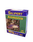 A Salifert - Marine Ammonia Test Kit featuring a fish image on a purple and green box, containing 50 tests.