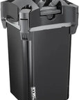 The Sicce Whale 350, a sleek black and gray external canister filter, includes hoses and a transparent lid for effective aquarium filtration, with the brand logo prominently displayed on the lower front.