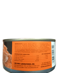 A can of Zoo Med Bearded Dragon Food 6 Oz, displaying an orange label that includes a list of ingredients, nutritional analysis, and contact information for Zoo Med Laboratories, Inc., with the image highlighting the text and details on the label.