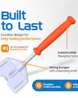 An image of the Flipper - Platinum Aquarium Scraper 18 showcases its orange handle and white head. Features include Built to Last, with an Indestructible fiberglass handle, a Strong Scraper with unbending shaft, plus Precision Craftsmanship, ensuring its Reliable & Durable.