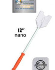 Image of a Flipper - Platinum Nano Aquarium Scraper 12 featuring an orange handle and white blade. Jipper Aquarium Scraper is on the packaging with nano printed beside it and a circular logo at the bottom.