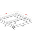 This diagram shows a 35.6-inch square raised platform with eight adjustable leveling feet, designed for displaying the Innovative Marine INT 112 Gallon Lagoon Aquarium Complete Reef System. Its 3.4 inches high with cross beams, ensuring strong support for your saltwater reef setup.