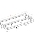 A rectangular metal frame for the Innovative Marine INT 170 Aquarium with round adjustable feet; dimensions are 56.2 L x 30 W x 2.7 H, accommodating an internal overflow system seamlessly.