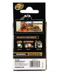 The Zoo Med - ReptiCare Infrared Heat Projector 35w packaging displays a setup for reptiles, details compatible products, highlights deep-penetrating heat benefits, and includes a warning for reptile and indoor use only. Company contact info is provided at the bottom.