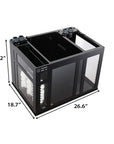 The Innovative Marine INT 112 Gallon Lagoon Aquarium Complete Reef System is ideal for NUVO Aquariums. It has a sleek black, rectangular design measuring 18.2 tall, 18.7 wide, and 26.6 long, featuring multiple compartments perfect for any saltwater reef systems filtration needs.
