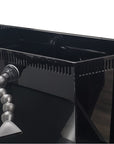 Explore the Innovative Marine - INT 150 Lagoon Aquarium featuring sleek black design, flexible segmented tube connectors with dual nozzles, and a Trapezoid Infinity Overflow system. Its clean lines stand out beautifully against a plain white background.