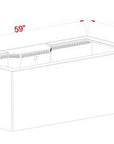 Illustration of a NUVO INT rectangular bathtub, 59x30x21.7, featuring an internal overflow system with a drain and overflow at one end, similar in design to the sleek Innovative Marine - INT 170 Aquarium w/ APS Stand.