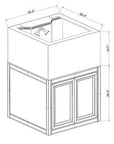 Showcasing a corner base cabinet with countertop, this piece measures 35.4 inches in width, depth, and height. Featuring double doors and an inset sink, its ideal for displaying your NUVO Aquariums or complementing the Innovative Marine - INT 112 Gallon Lagoon Aquarium Complete Reef System from a raised viewpoint.