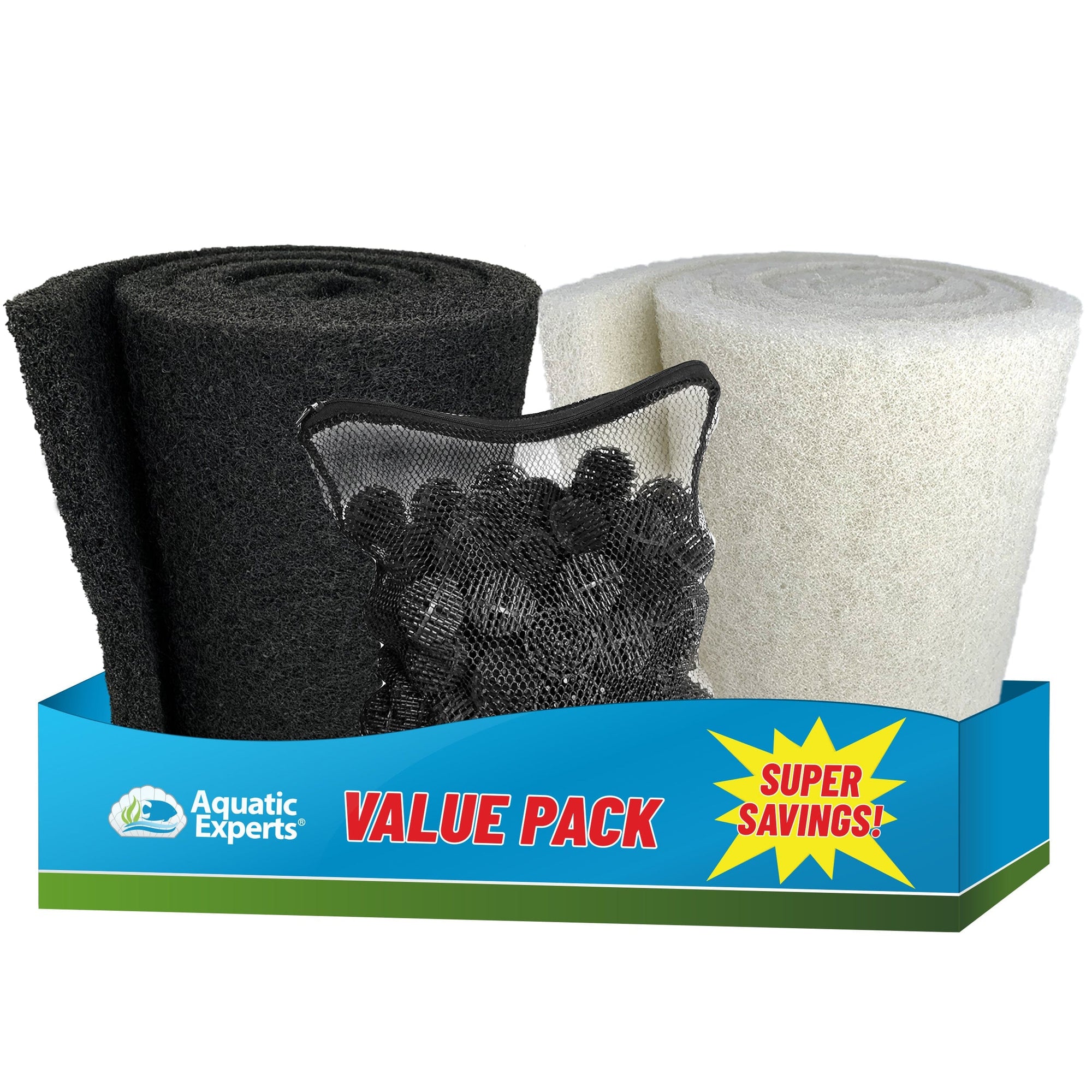 Pond Bundle - BioBall 100 Count with Mesh Bag + Black Coarse 12&quot;x72&quot; + White Fine 12&quot;x72&quot; Bundle