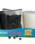 Pond Bundle - White Fine Filter Pad 12" x 72", Black Coarse FIlter Pad 12" x 72", 300 Count BioBalls with Mesh Bag
