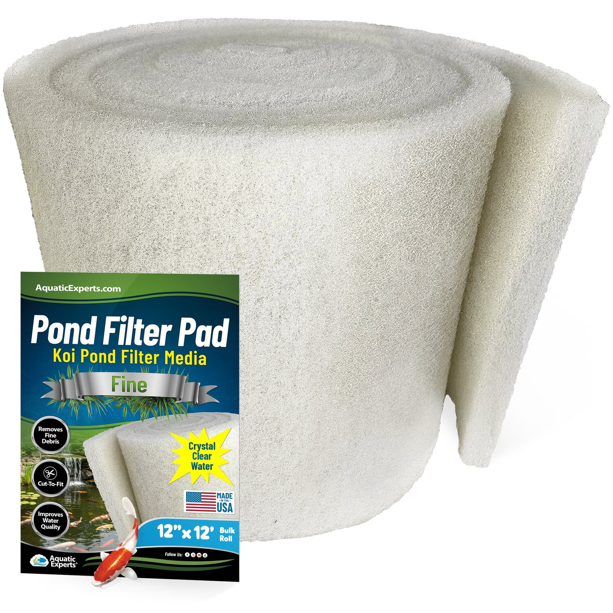 Classic Koi Pond Filter Pad FINE - White Bulk Roll Filter Media, Ultra-Durable for Fish Ponds - Made in USA
