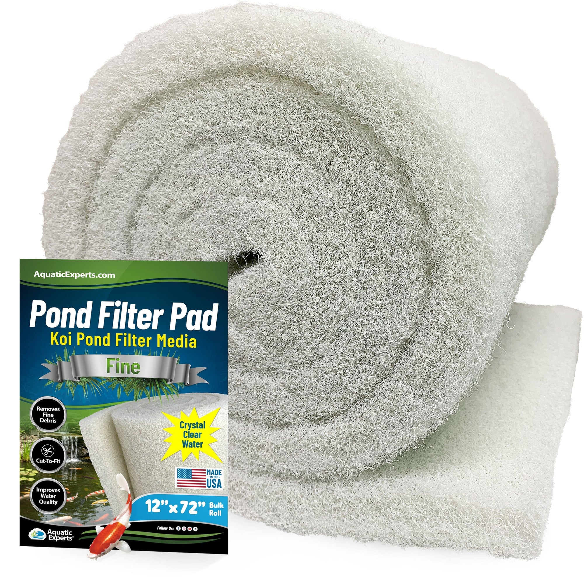 Classic Koi Pond Filter Pad FINE - White Bulk Roll Filter Media, Ultra-Durable for Fish Ponds - Made in USA