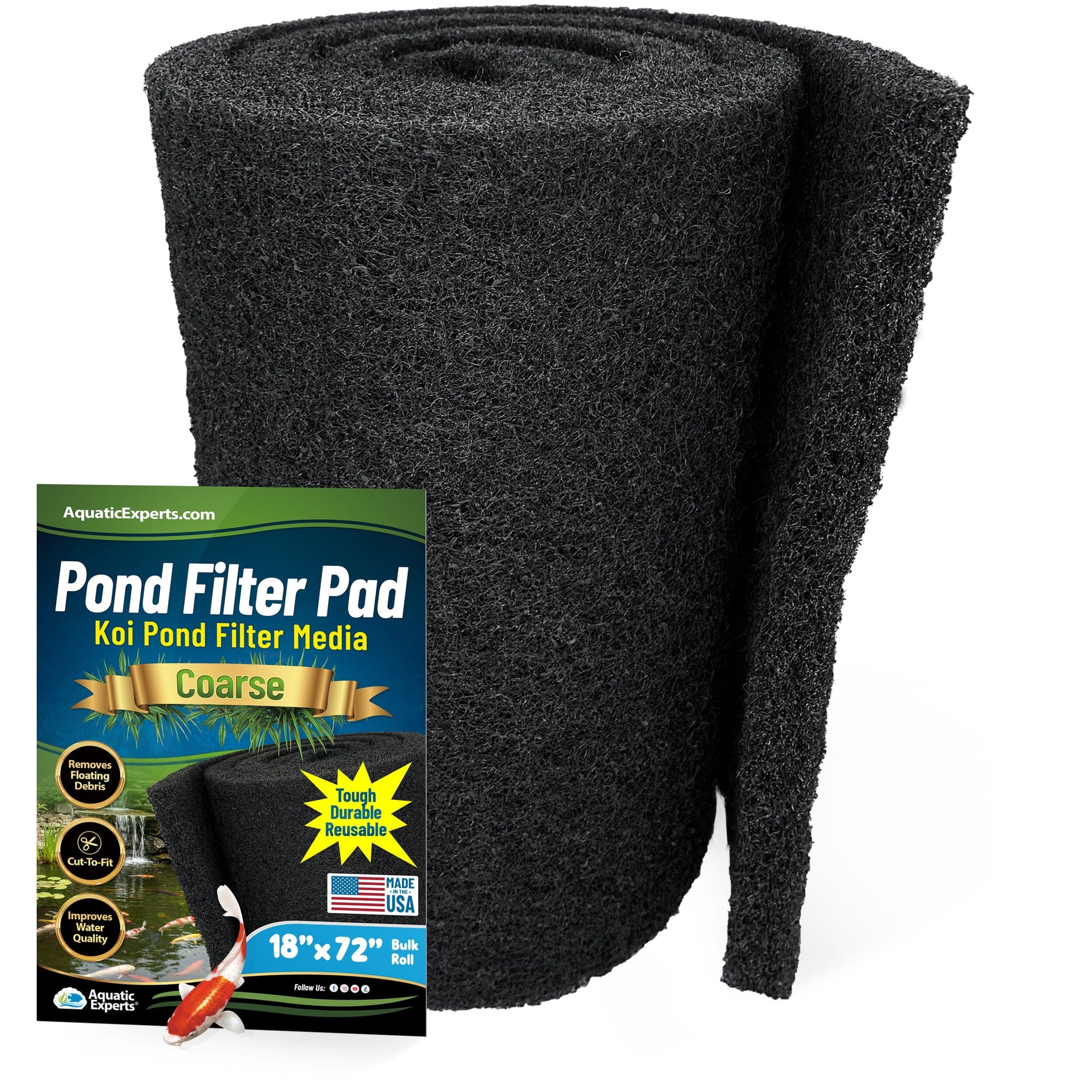 Classic Koi Pond Filter Pad COARSE - Black Bulk Roll Filter Media, Ultra-Durable Latex Coated for Fish Ponds