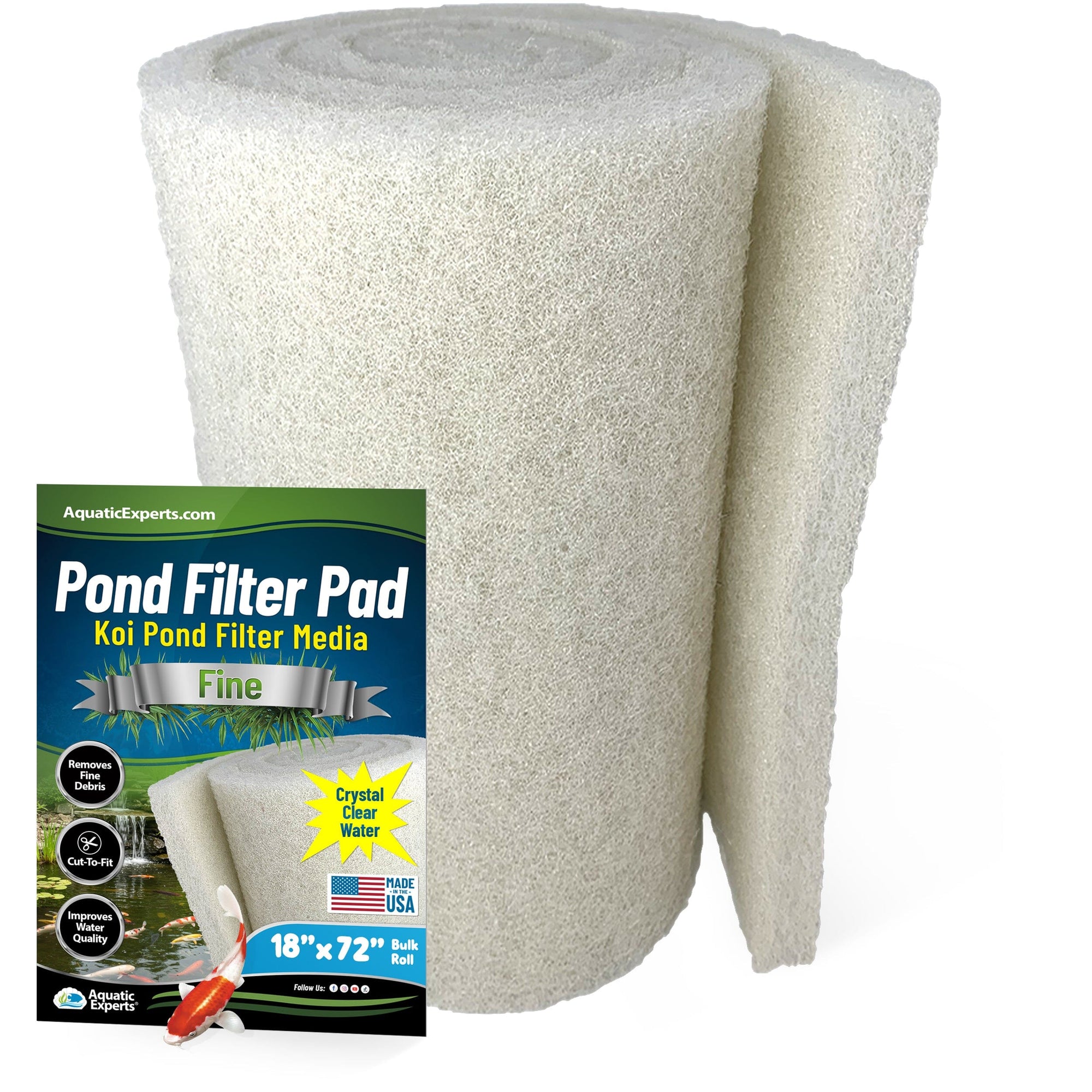 Classic Koi Pond Filter Pad FINE - White Bulk Roll Filter Media, Ultra-Durable for Fish Ponds - Made in USA