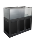 The Innovative Marine - EXT 170 Aquarium w/ APS Stand features a large, transparent display case with a black wooden base and three panels, perfect for showcasing items in retail or museum environments. Its design merges elegance and functionality reminiscent of NUVO EXT style.