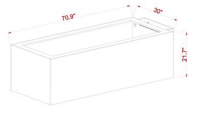 A clean line drawing showcases the Innovative Marine EXT 200 Peninsula Aquarium with APS Stand, ideal for your aquarium or reef setup. The diagram marks dimensions: 70.9 inches long, 30 inches wide, and 21.7 inches high for seamless integration.