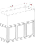 Line drawing of a rectangular cabinet with three paneled doors, designed for the Innovative Marine - EXT 200 Peninsula Aquarium w/ APS Stand. Dimensions: 70.9 wide, 30 deep, and 35.4 tall, plus a top section height of 21.7 for integration with your reef system.