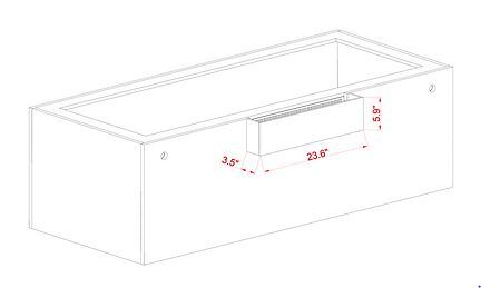 An elegant diagram of a rectangular Innovative Marine- EXT 200 Aquarium Stand displays a cutout, labeled with dimensions: 23.6 inches wide, 5.9 inches high, and 3.5 inches deep—designed to complement your NUVO EXT setup perfectly.