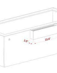 A line drawing of the Innovative Marine 200 Gallon Complete Reef System stand shows a rectangular box with a front recess, measuring 23.6 wide, 3.5 high on the recess, and 5.9 vertical outside—perfect for showcasing your saltwater reef system with small circles on its longer sides.