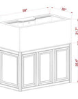 A technical drawing of the Innovative Marine INT 170 Gallon Complete Reef System showcases a cabinet with decorative front paneling, designed to fit a 170-gallon aquarium. Its ideally suited for a saltwater reef system or acrylic sump setup, with dimensions: height 35.4, width 59, depth 30.