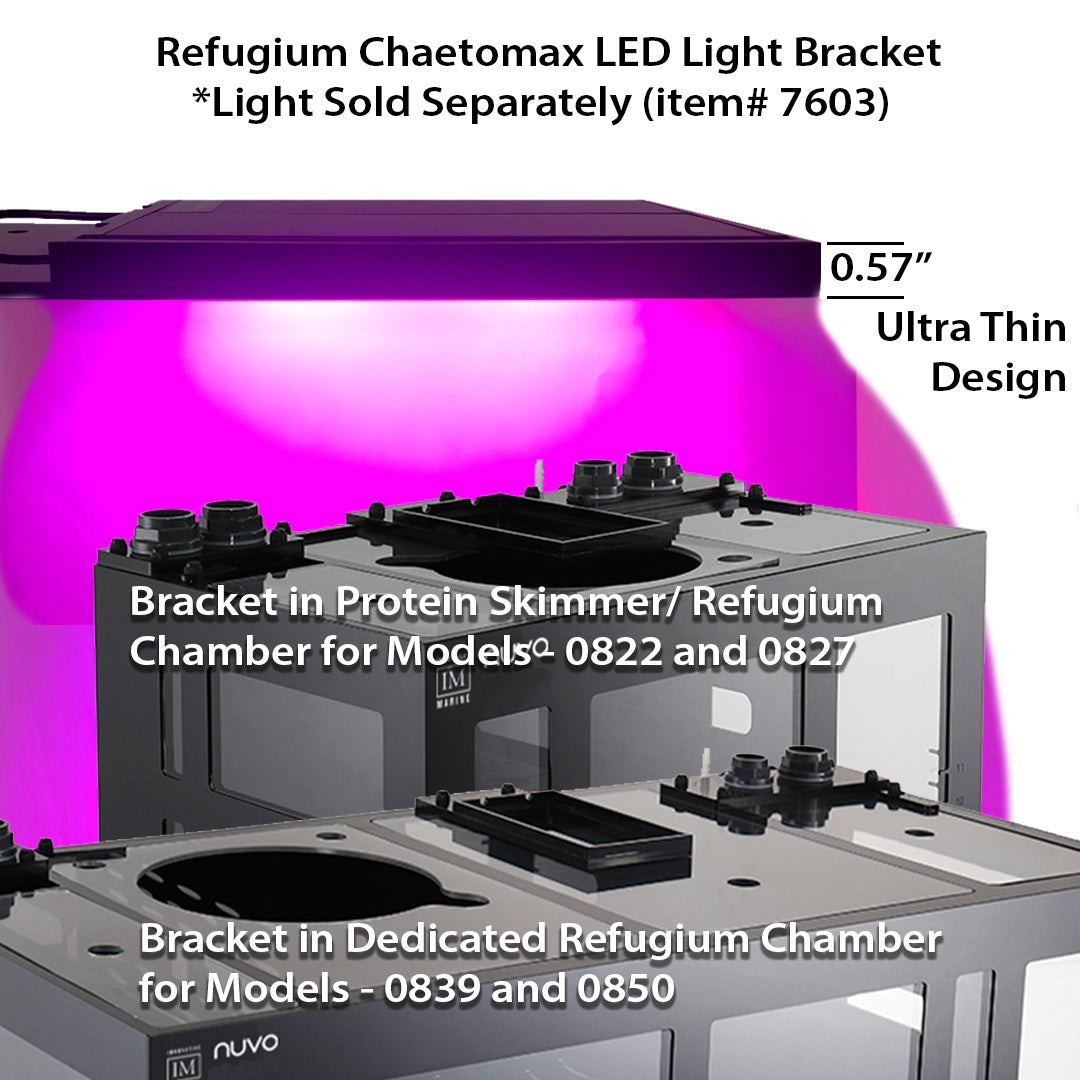 Image of a Refugium Chaetomax LED Light Bracket with an ultra-thin 0.57-inch design, ideal for the Innovative Marine INT 170 Gallon Complete Reef System in Black. Perfect for versatile installation in acrylic sump setups and dedicated refugium chambers in models 0822, 0827, 0839, and 0850.
.