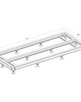 Isometric line drawing of a rectangular metal frame structure with dimensions labeled: 71 long, 30 wide, and 5 high. This Innovative Marine- EXT 200 Aquarium w/ APS Stand is supported by eight adjustable round feet, offering sturdy support for your NUVO EXT or similar setup.