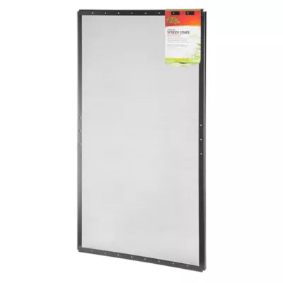 A white screen with a black metal frame, upright. A small label is at the top right corner, featuring text and green accents. Background is plain white. Product: Zilla - Screen Cover 40 Gal 36 X18.