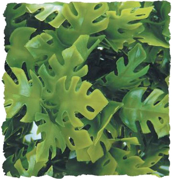 Close-up of Zoo Meds Amazonian Phyllo - Large, showcasing vibrant artificial green foliage with diverse leaf shapes and textures for a lush, dense look. Intricately cut leaves mimic various natural plants.