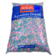 A 5 lb bag of Aqua Culture Aquarium Gravel - Confetti, featuring multicolored pebbles in shades of blue, pink, and green.