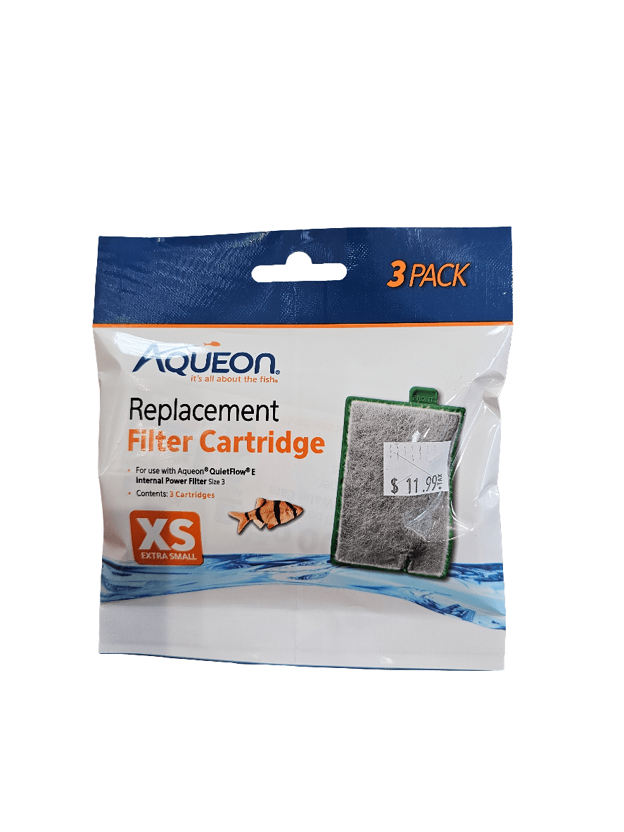 The Aqueon - Replacement Filter Cartridge - 3 pack XS is crafted for compatibility with the Aqueon QuietFlow E internal power filters, comprising three extra small cartridges and available at a price of $11.99.