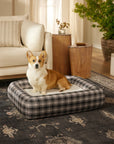 Bailey Plaid Charcoal & Cream Woven Bolster Pet Bed