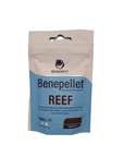 A blue and white package of Benepets - Benepellet Reef - Small 1.7mm - 38g food for small marine life. The bag is standing upright, displaying product details and branding.