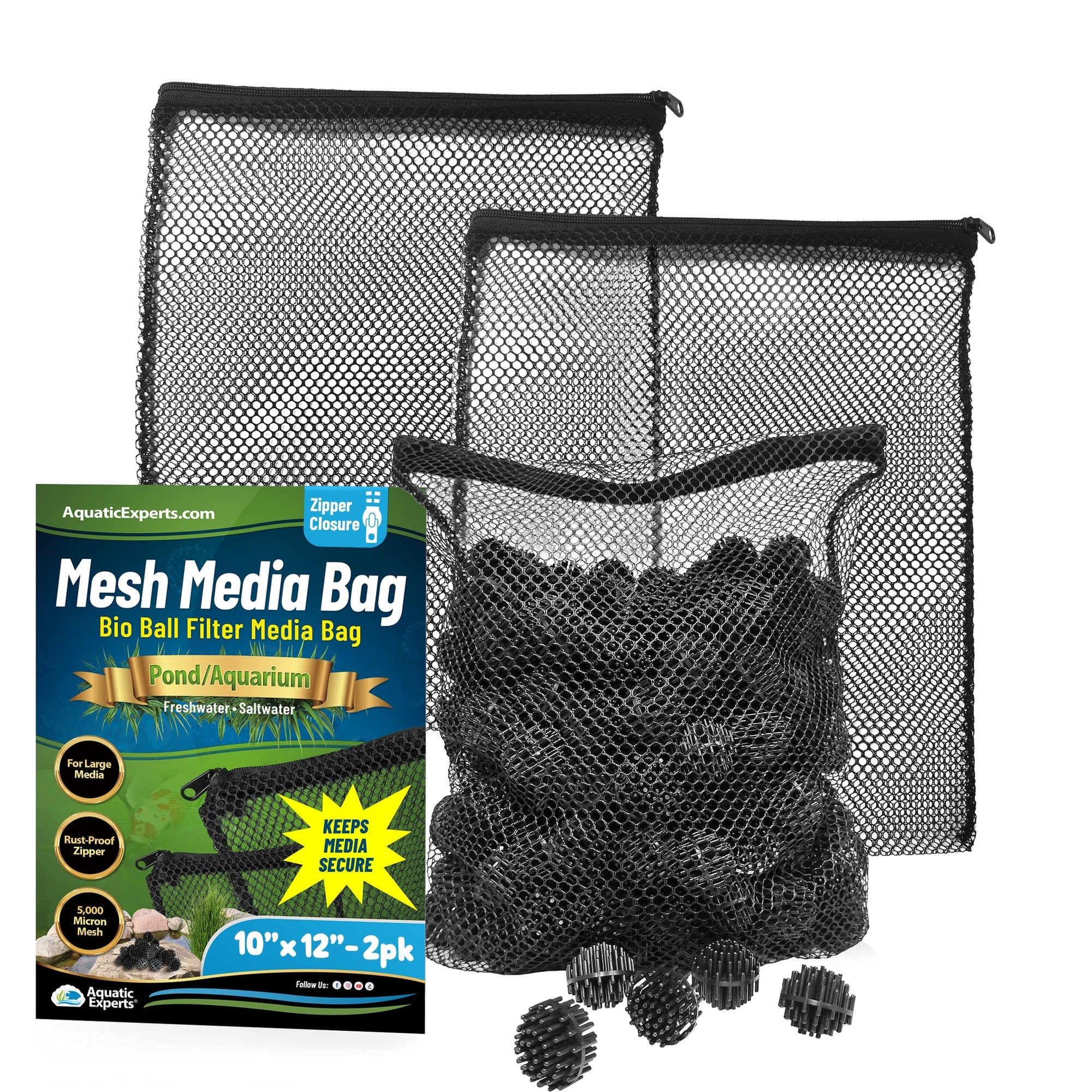 Mesh Bags for Bio Ball Filter Media - Ideal for Aquarium &amp; Pond Filtration - Made in USA